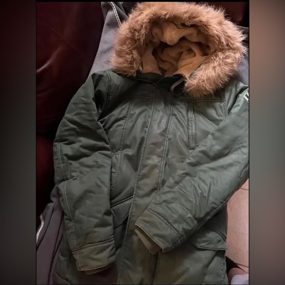 Hoodlamb Parka unisex long coat w/ faux fur lining - army green M